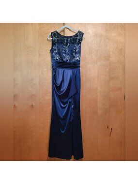Vfshow Formal Blue Gold Embroidery Gown